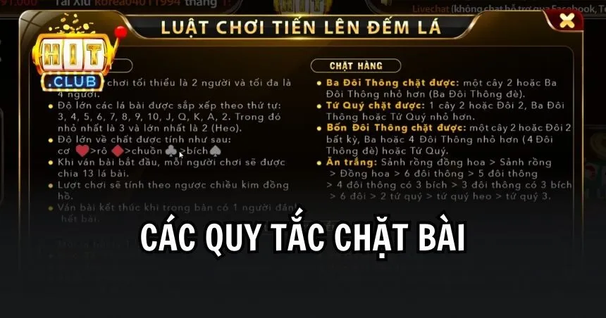 Các quy tắc chặt bài trong game 